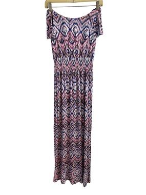 Felicity & Coco Strapless Maxi Dress Boho Pink Blue Ikat Print Size Medium